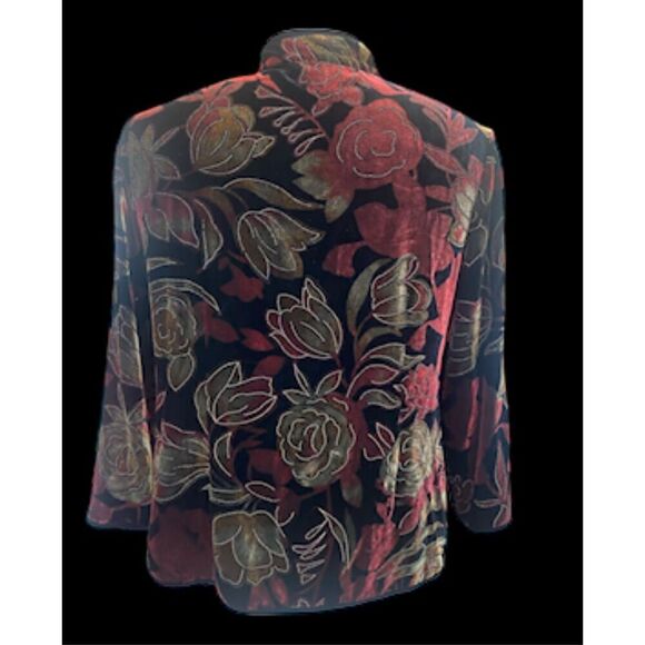 Velvet Silk Blend Floral Jacket Mandarin Collar Frog Clos Sz M Vintage Lutar - Picture 7 of 8